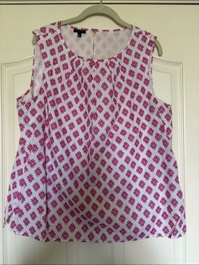 Talbots White Sleeveless Top with Pink Floral embroidered print sz 18